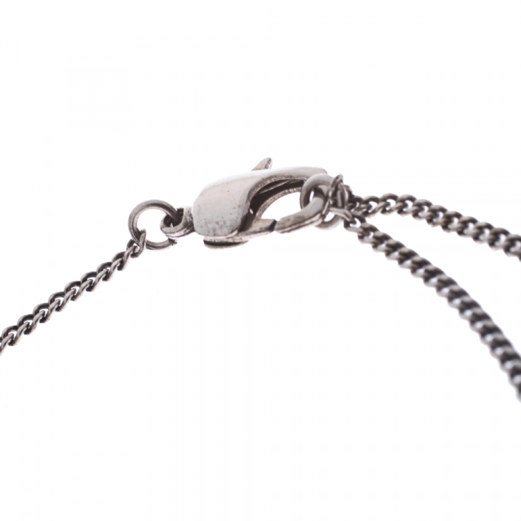 Pre Owned Alexander McQueen Raven Skull Silver Tone Pendant Chain Necklace