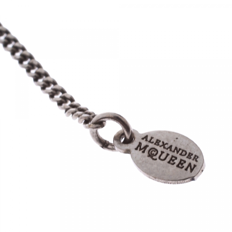 Pre Owned Alexander McQueen Raven Skull Silver Tone Pendant Chain Necklace
