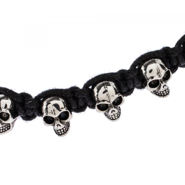 Pre Owned Alexander McQueen Skull Charm Silver Tone Bracelet