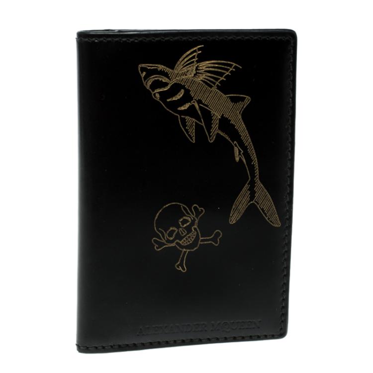 Pre Owned Alexander McQueen Black Printed Patent Leather Card Holder