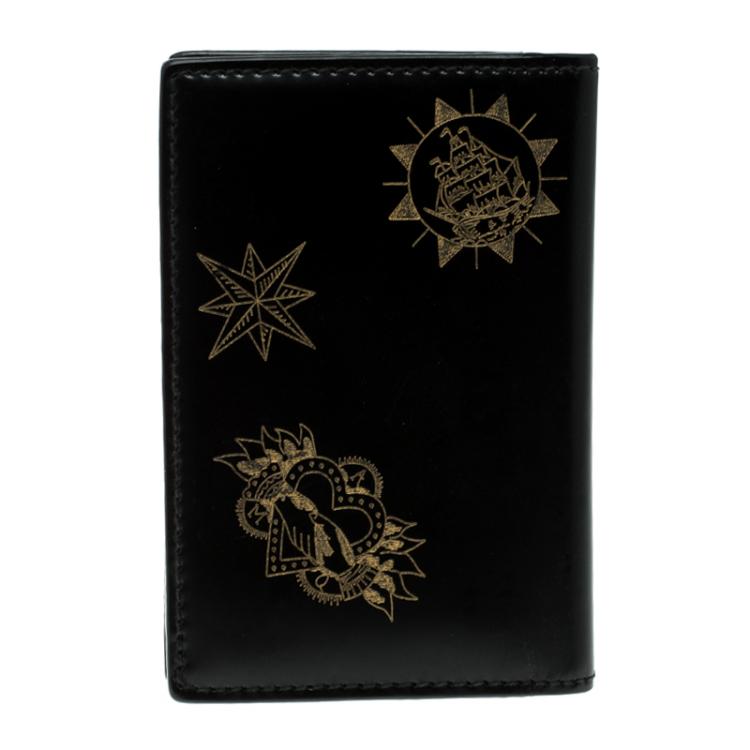 Pre Owned Alexander McQueen Black Printed Patent Leather Card Holder