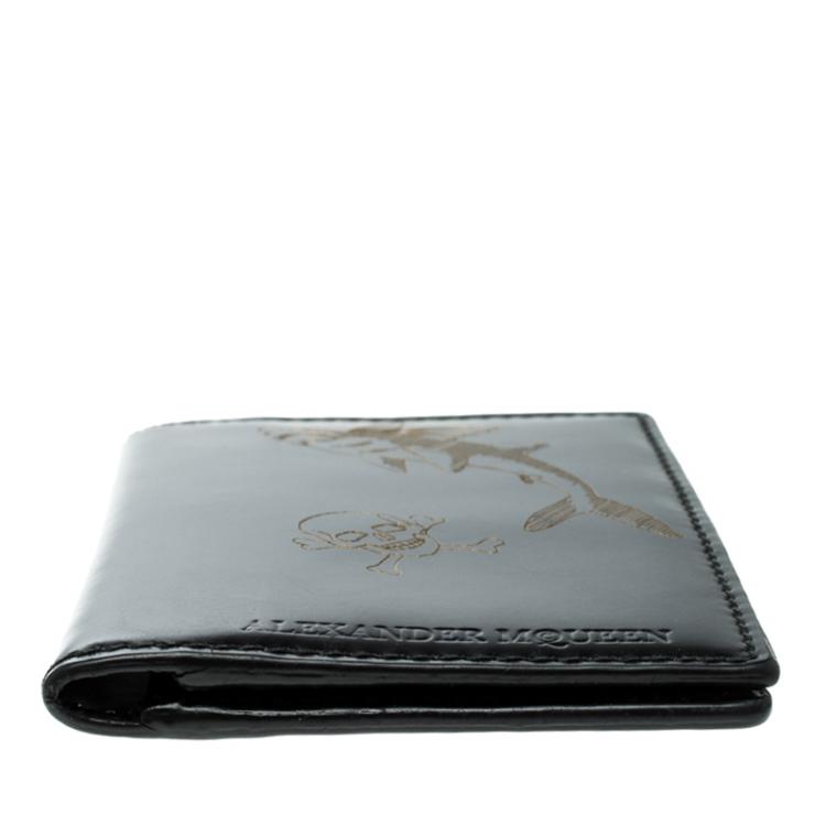 Pre Owned Alexander McQueen Black Printed Patent Leather Card Holder
