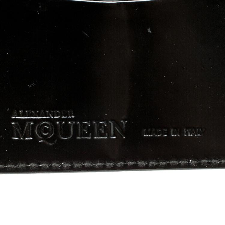 Pre Owned Alexander McQueen Black Printed Patent Leather Card Holder