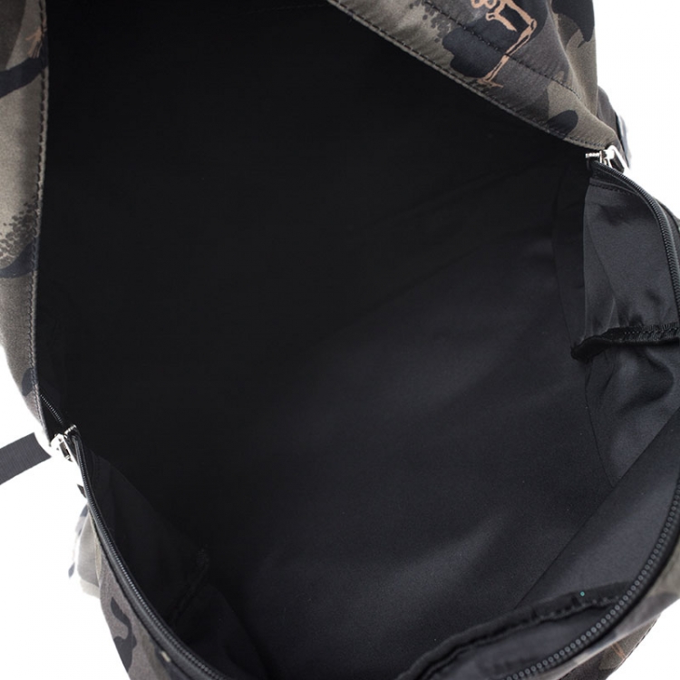 Pre Owned Alexander McQueen Green Camouflage Nylon Dancing Skeleton Backpack 