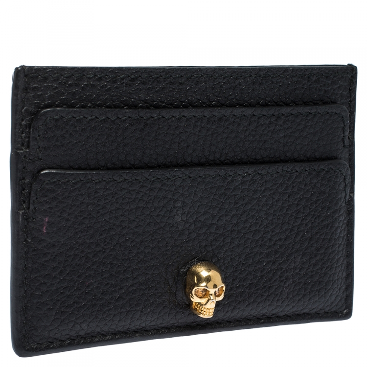 Pre Owned Alexander McQueen Black Leather Skull Card Holder