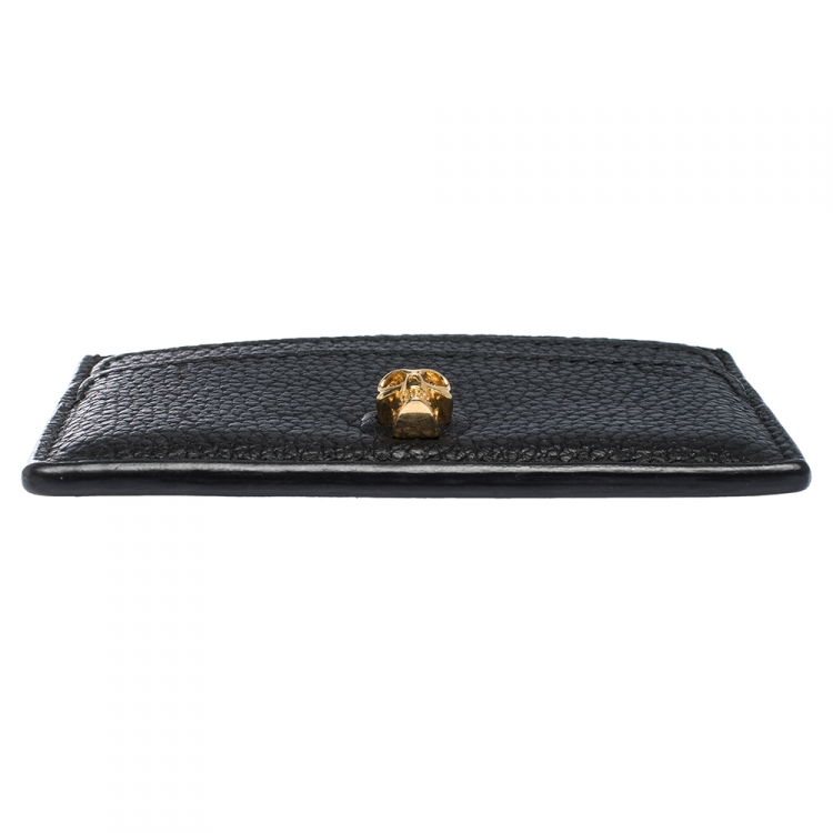 Pre Owned Alexander McQueen Black Leather Skull Card Holder