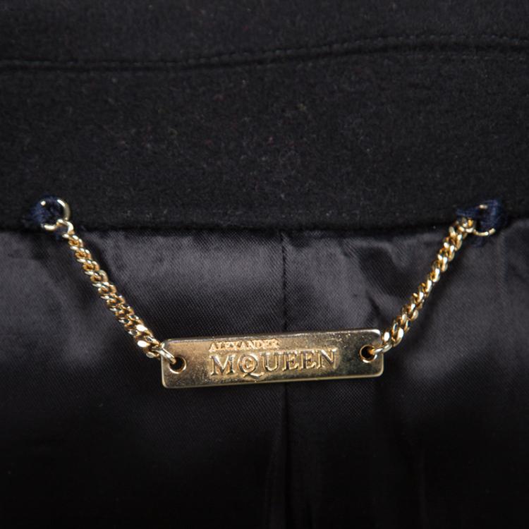 Pre Owned Alexander McQueen Black Wool Cashmere Double Breasted Coat L