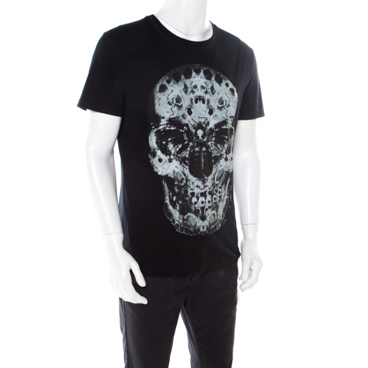 Alexander McQueen Black Cotton Moth Printed Skull T-Shirt L