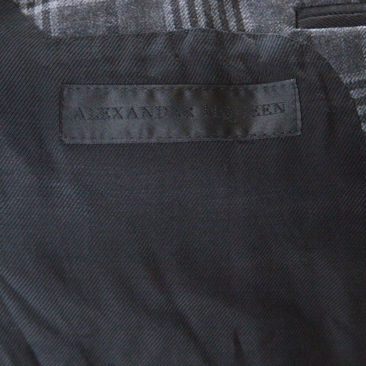 Pre Owned Alexander McQueen Grey Plaid Wool Classic Tailored Blazer L