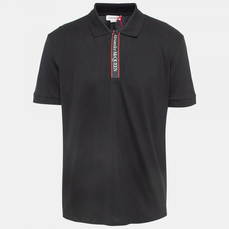 Pre Owned Alexander McQueen Black Logo Intarsia Pique Cotton Polo T-Shirt XXL