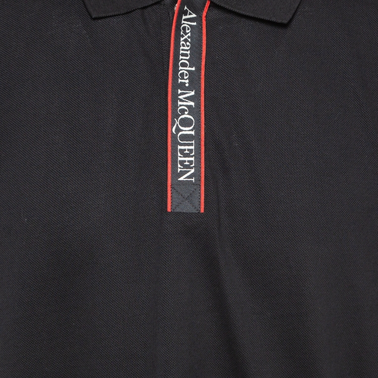Pre Owned Alexander McQueen Black Logo Intarsia Pique Cotton Polo T-Shirt XXL