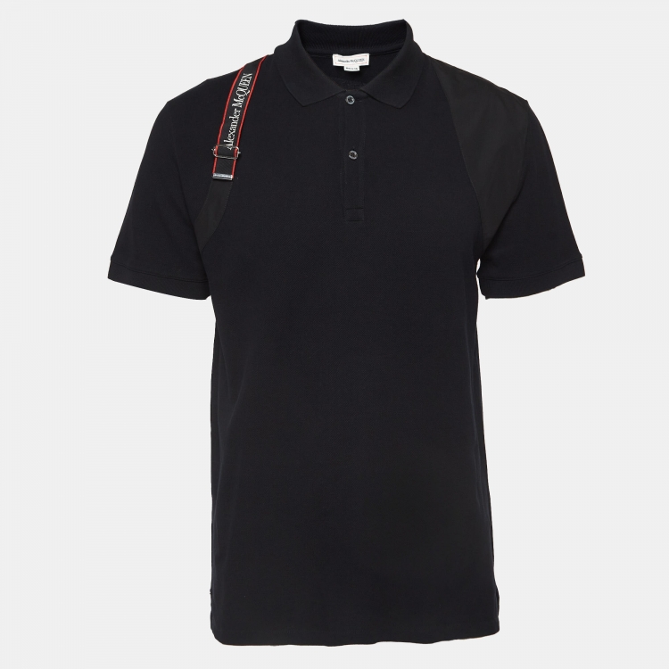 Pre Owned Alexander McQueen Black Logo Harness Cotton Pique Polo T-Shirt XL