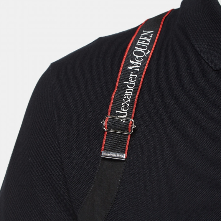 Pre Owned Alexander McQueen Black Logo Harness Cotton Pique Polo T-Shirt XL