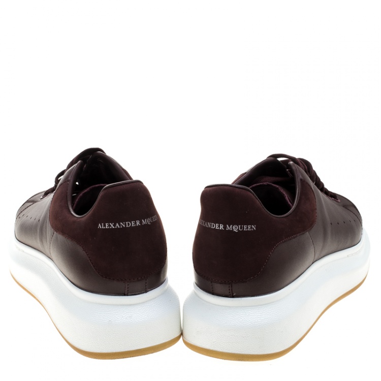 Pre Owned Alexander McQueen Burgundy Leather and Suede Platform Low Top Sneakers Size 43