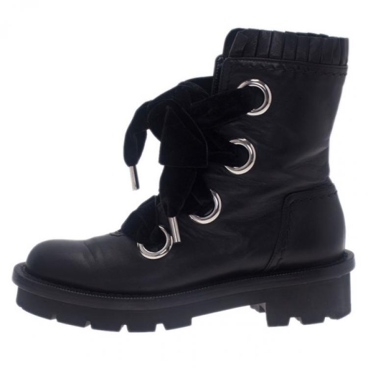 Pre Owned Alexander McQueen Black Leather Combat Boots Size 38.5