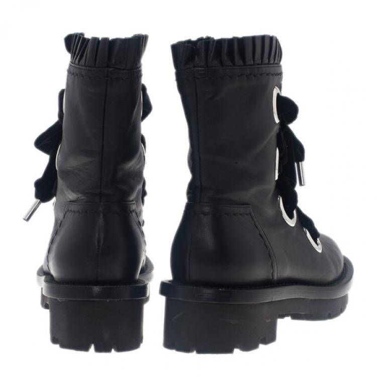 Pre Owned Alexander McQueen Black Leather Combat Boots Size 38.5