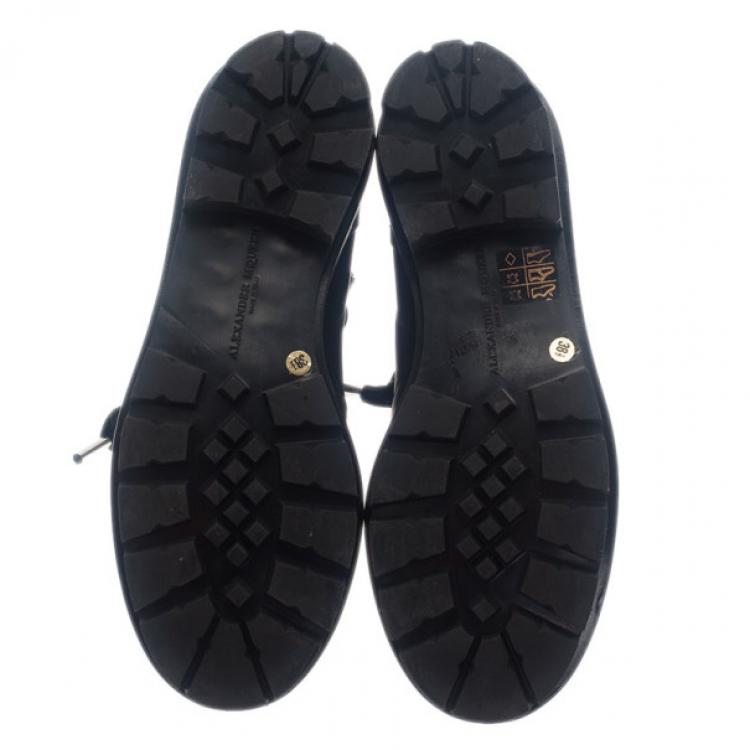 Pre Owned Alexander McQueen Black Leather Combat Boots Size 38.5