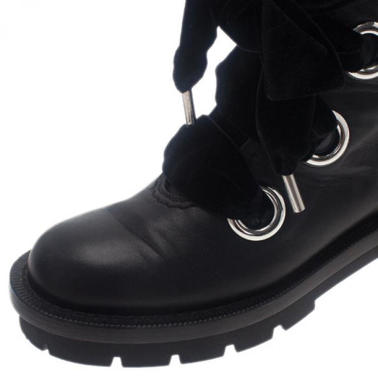 Pre Owned Alexander McQueen Black Leather Combat Boots Size 38.5