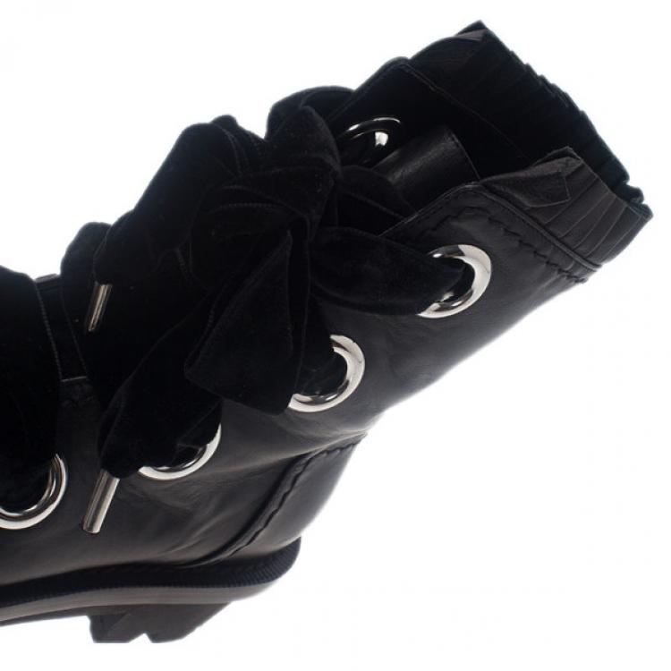Pre Owned Alexander McQueen Black Leather Combat Boots Size 38.5