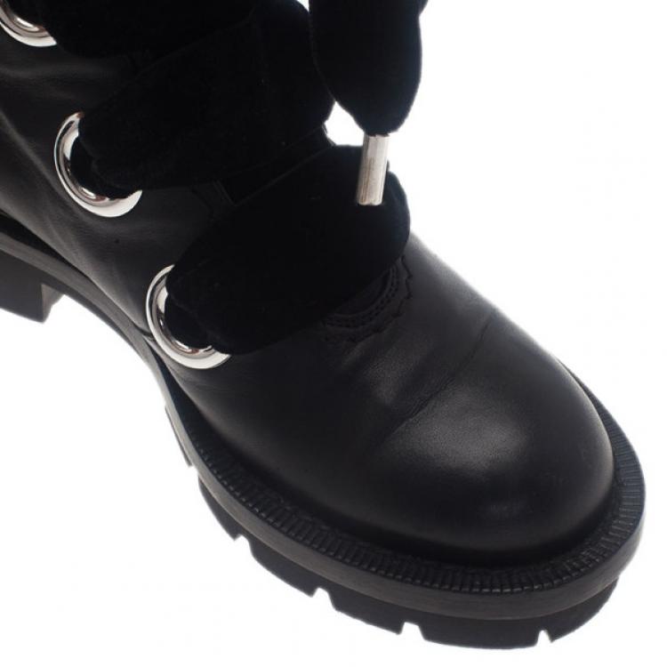 Pre Owned Alexander McQueen Black Leather Combat Boots Size 38.5