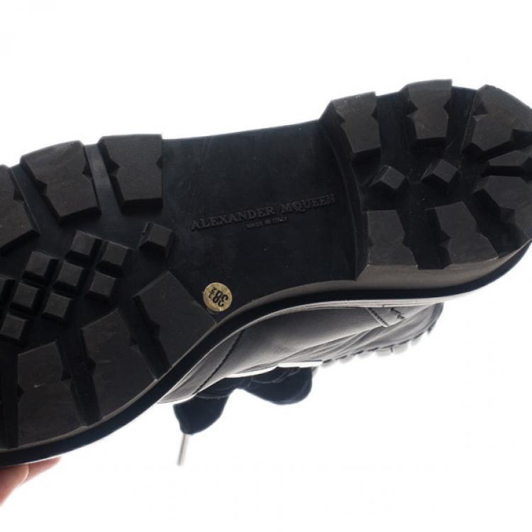 Pre Owned Alexander McQueen Black Leather Combat Boots Size 38.5