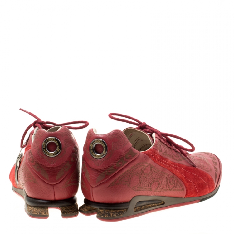 Pre Owned Alexander McQueen For Puma Red Etched Leather Sneakers Size 44