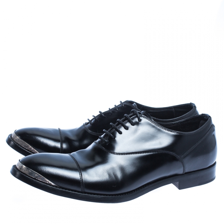 Pre Owned Alexander McQueen Black Leather Lace Oxford Size 42.5