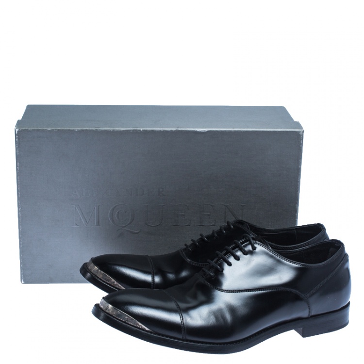 Pre Owned Alexander McQueen Black Leather Lace Oxford Size 42.5