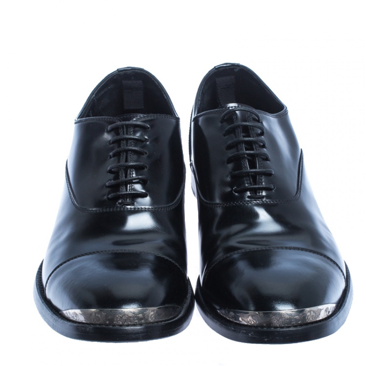 Pre Owned Alexander McQueen Black Leather Lace Oxford Size 42.5