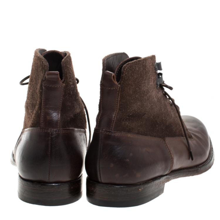 Pre Owned Alexander McQueen Brown Leather And Suede Lace Up Ankle Boots Size 40