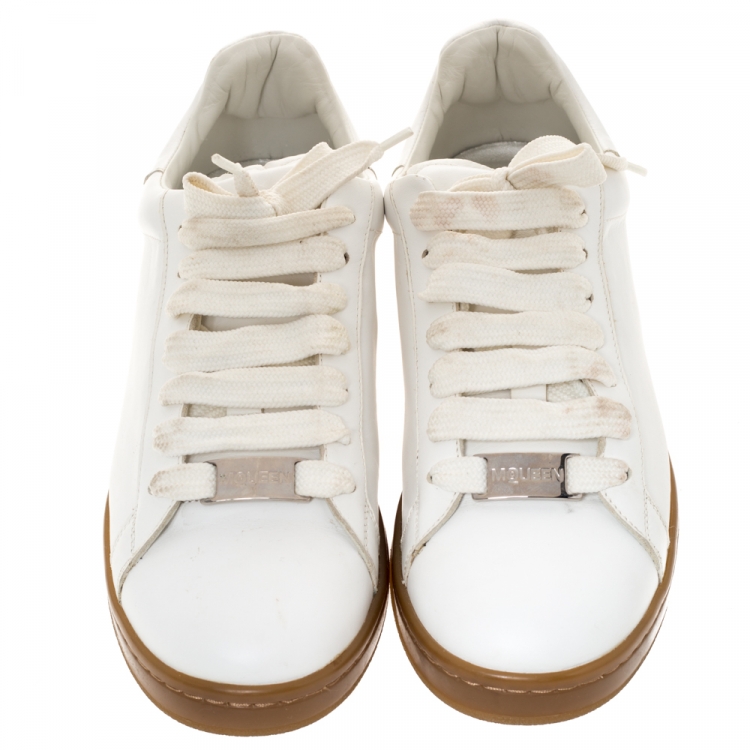 Pre Owned Alexander Mcqueen White Leather Larry Low Top Sneakers Size 44