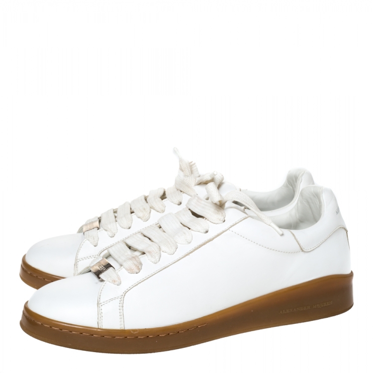 Pre Owned Alexander Mcqueen White Leather Larry Low Top Sneakers Size 44