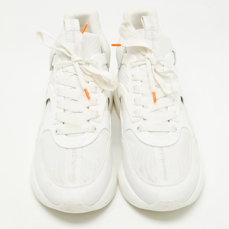 Pre Owned Alexander McQueen White Leather and Suede Oversized Sneakers Size 45