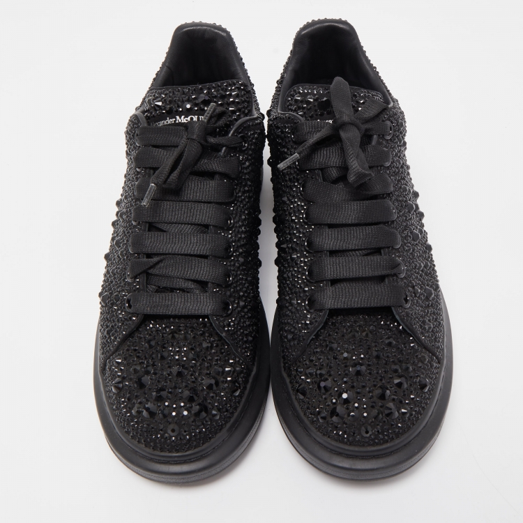 Pre Owned Alexander McQueen Black Crystal Embellished Leather Oversized Sneakers Size 43