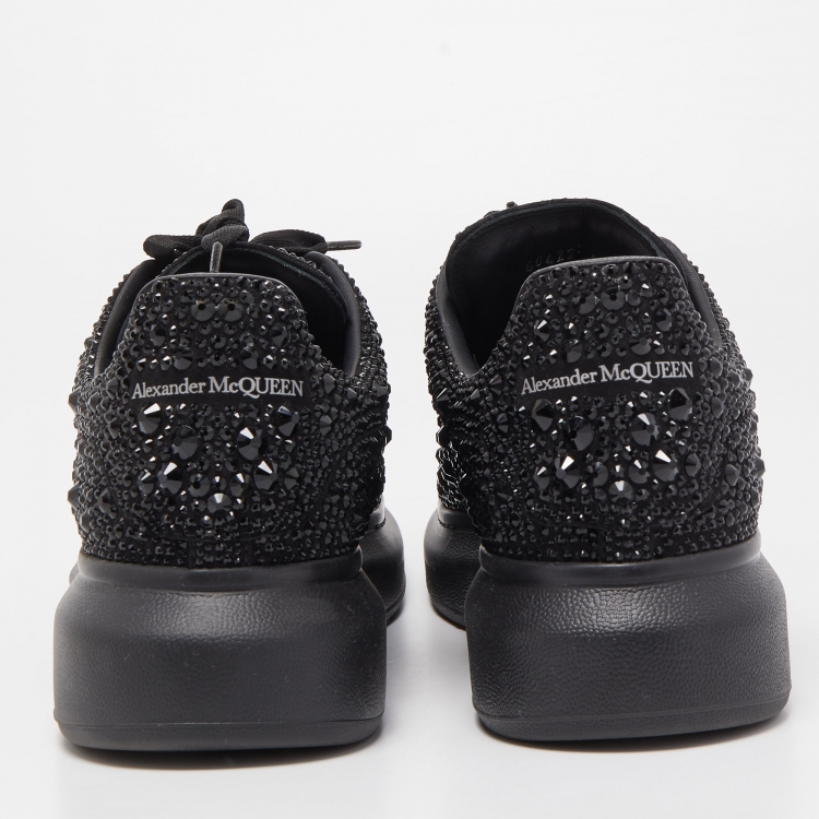 Pre Owned Alexander McQueen Black Crystal Embellished Leather Oversized Sneakers Size 43