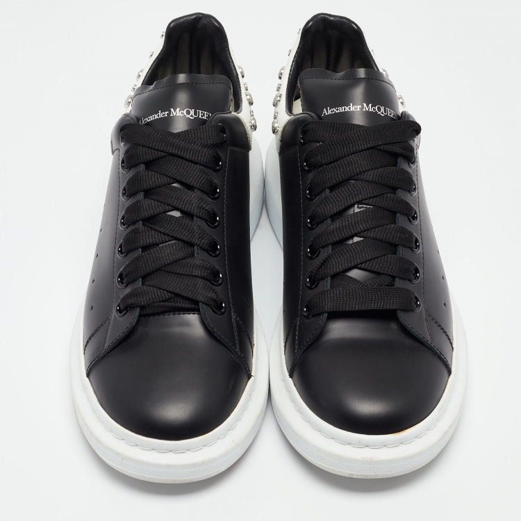 Pre Owned Alexander McQueen Black/White Leather Oversized Studded Sneakers Size 42