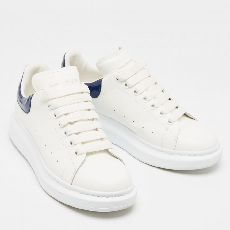 Pre Owned Alexander McQueen White/Blue Leather Oversized Sneakers Size 43