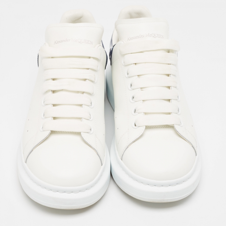 Pre Owned Alexander McQueen White/Blue Leather Oversized Sneakers Size 43