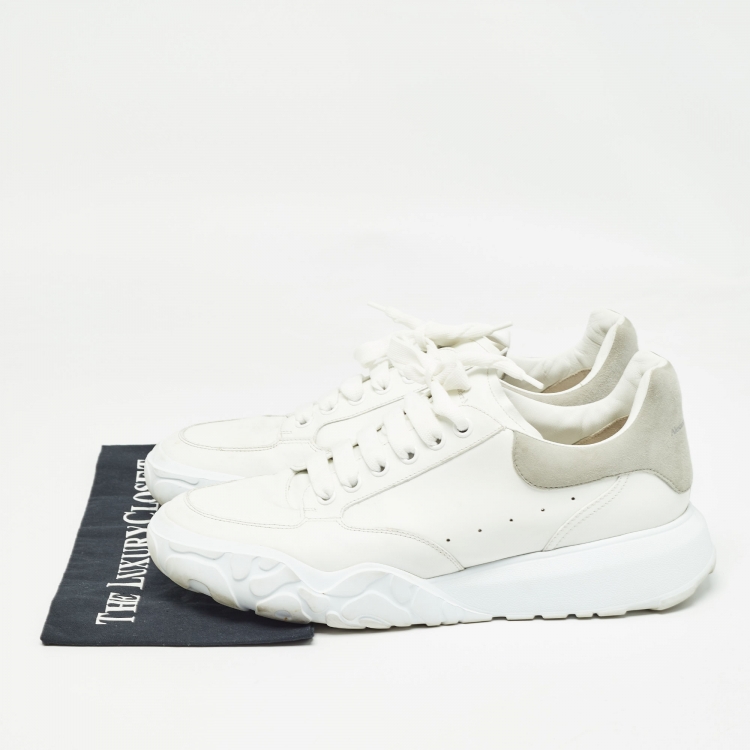 Pre Owned Alexander McQueen White/Grey Suede and Leather Oversized Low Top Sneakers Size 45