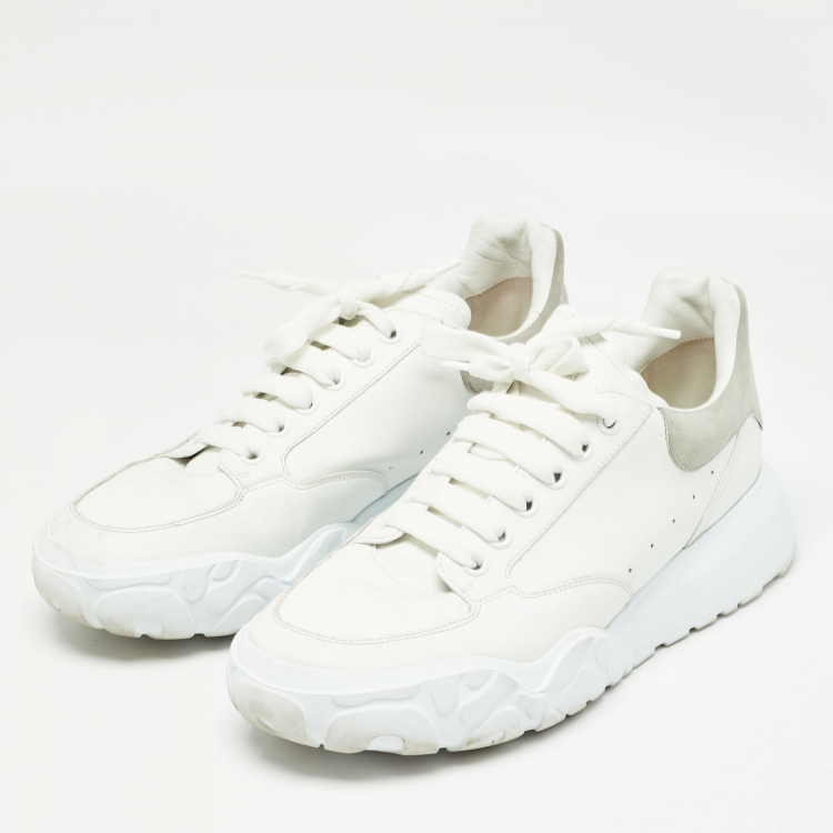 Pre Owned Alexander McQueen White/Grey Suede and Leather Oversized Low Top Sneakers Size 45