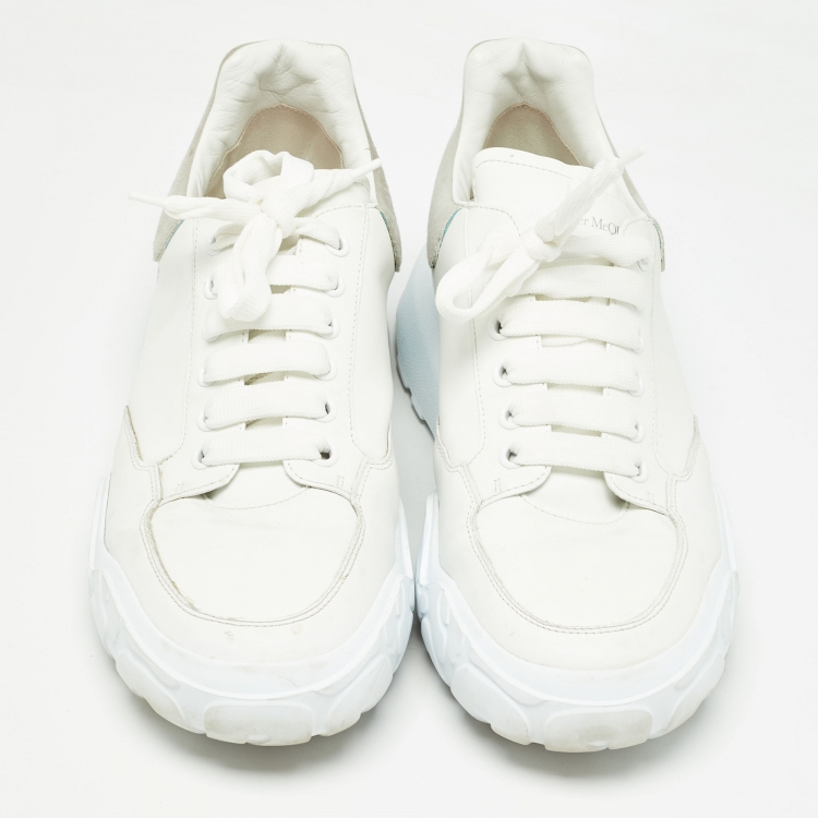 Pre Owned Alexander McQueen White/Grey Suede and Leather Oversized Low Top Sneakers Size 45
