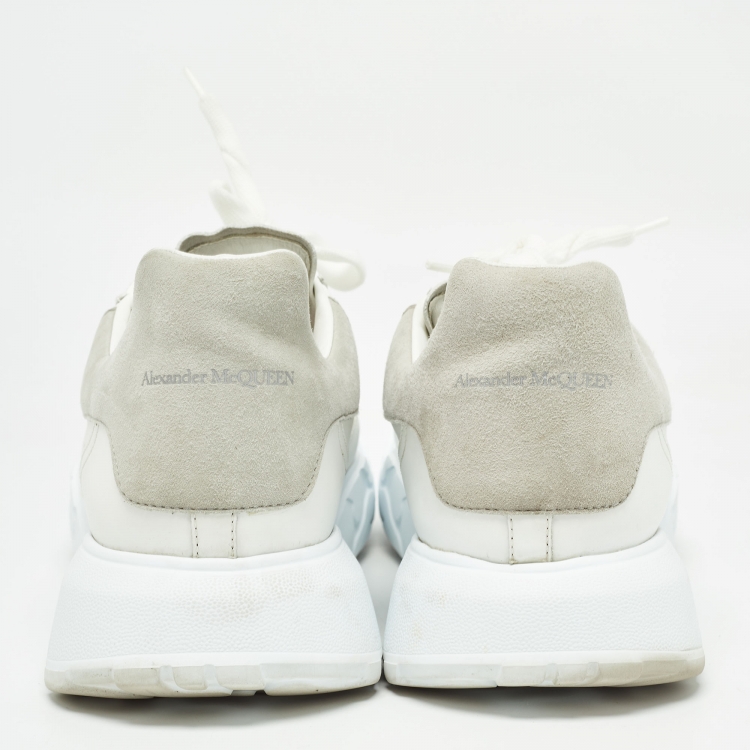 Pre Owned Alexander McQueen White/Grey Suede and Leather Oversized Low Top Sneakers Size 45