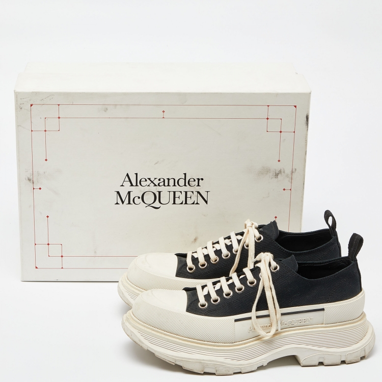 Pre Owned Alexander McQueen Black Canvas and Rubber Tread Slick Lace Up Sneakers 41