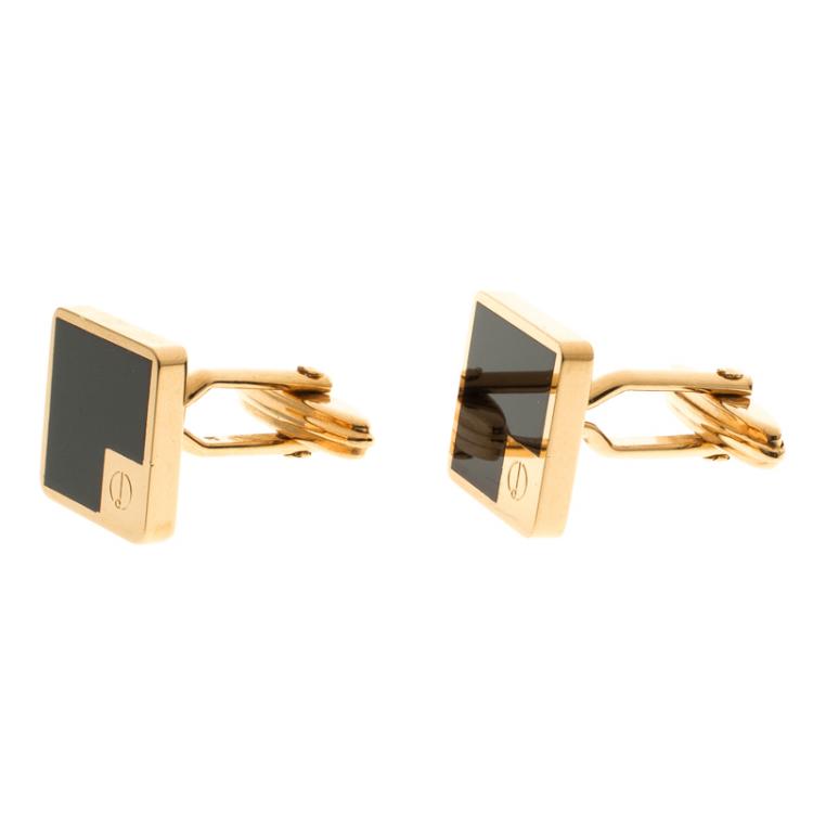 Pre Owned Dunhill Black Lacquer Gold Plated Cufflinks