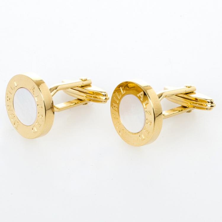 Pre Owned Alfred Dunhill Mother Of Pearl Gold Plated Cufflinks