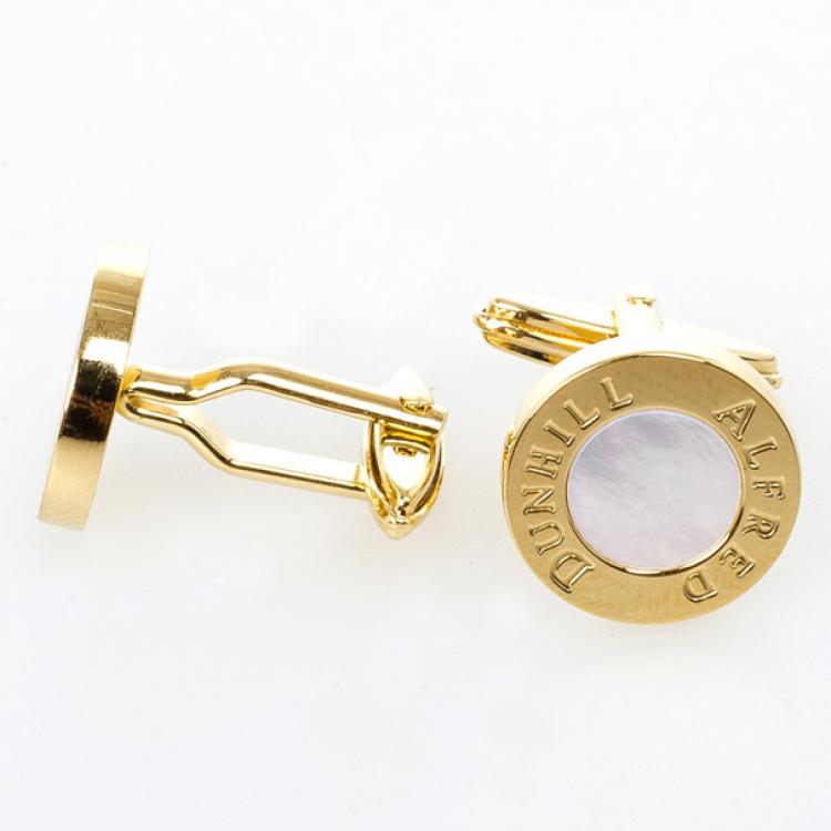 Pre Owned Alfred Dunhill Mother Of Pearl Gold Plated Cufflinks
