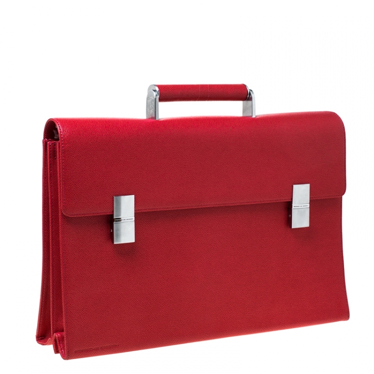 Pre Owned Porsche Red Leather French Classic Briefcase