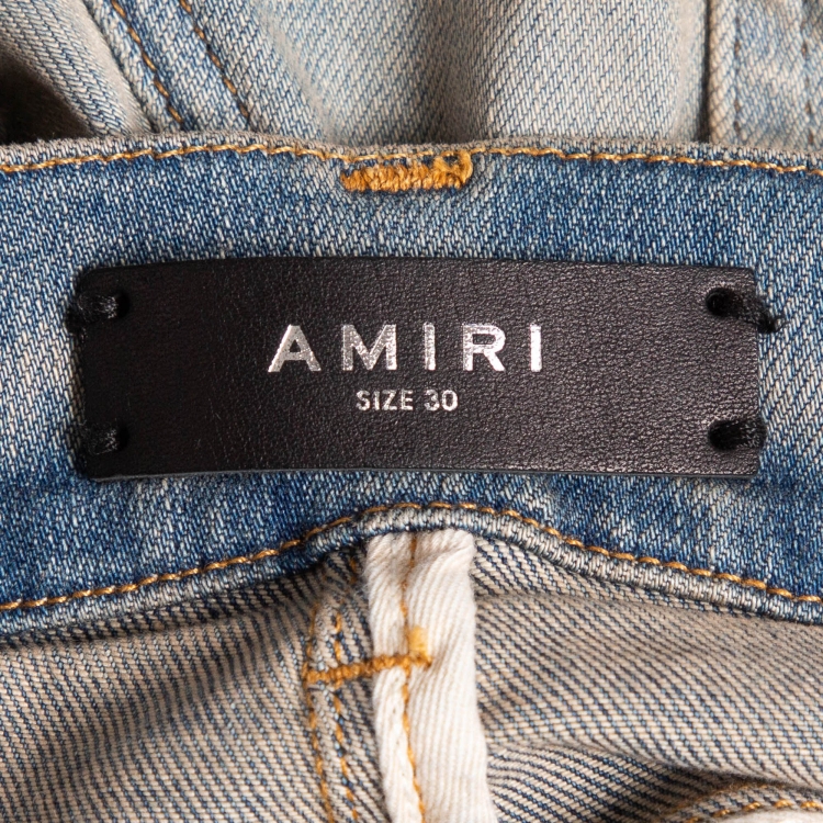 Pre Owned Amiri Blue Washed & Distressed Slim Fit Jeans S Waist 30"