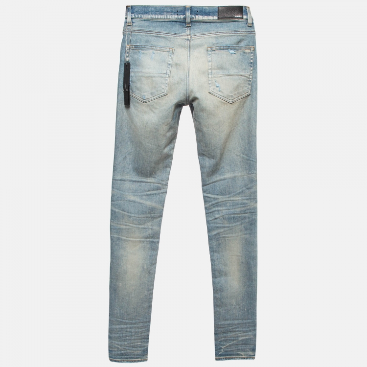 Amiri Blue Washed & Distressed Slim Fit Jeans S Waist 30