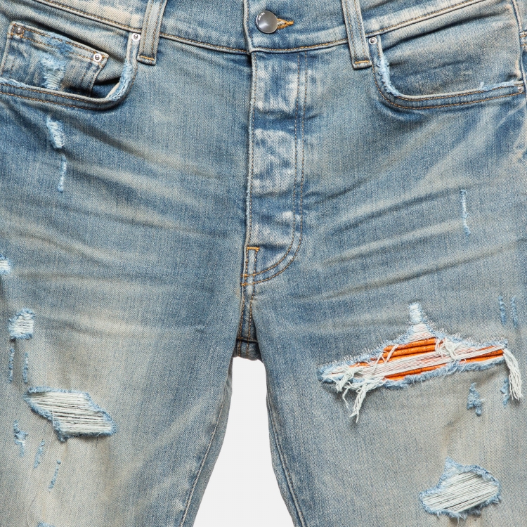 Pre Owned Amiri Blue Washed & Distressed Slim Fit Jeans S Waist 30"